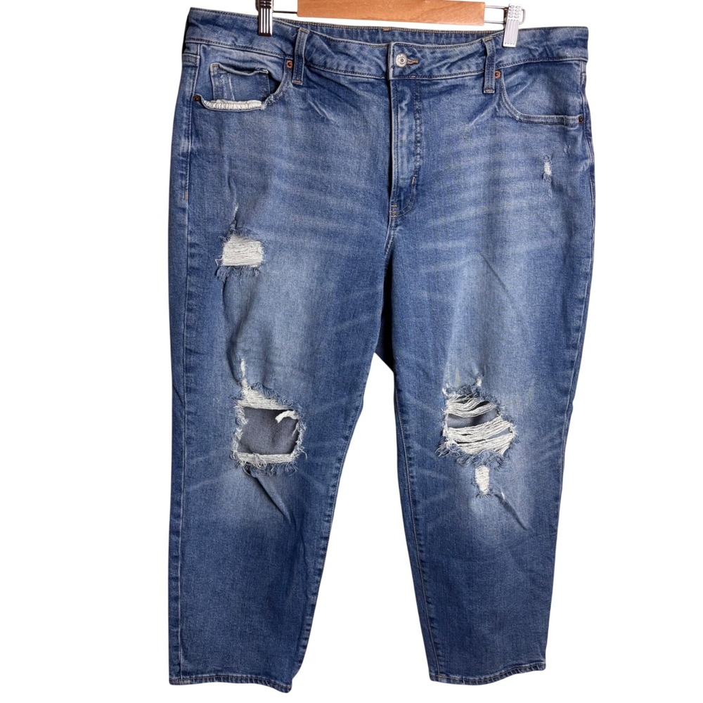 Old Navy O.G. Straight Jeans Womens 20 High Rise Distressed Ripped Blue Denim